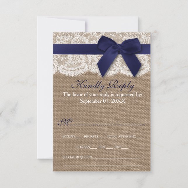 Hochzeitsmarsch auf Burlap & Lace RSVP Karte (Vorderseite)