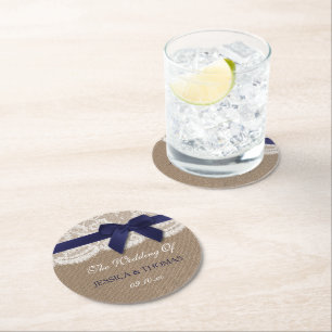 Hochzeitsmarsch auf Burlap & Lace Runder Pappuntersetzer