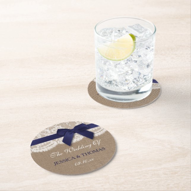 Hochzeitsmarsch auf Burlap & Lace Runder Pappuntersetzer (Vor Ort)