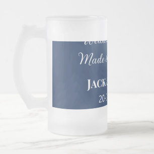 Hochzeitsmatte aus Himmelsblau in den Gastgeschenk Mattglas Bierglas
