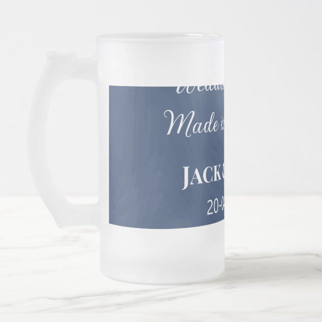 Hochzeitsmatte aus Himmelsblau in den Gastgeschenk Mattglas Bierglas (Links)