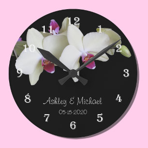 Hochzeitsmauer - Personalisierte Orchideen-Blume Runde Wanduhr