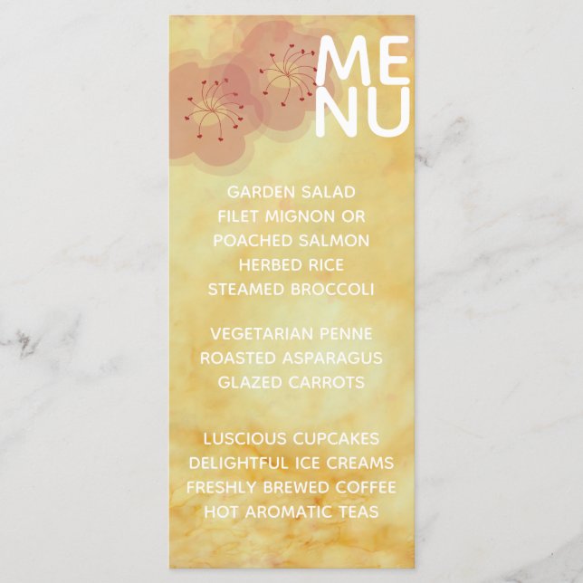 Hochzeitsmenü Asiatische gelbe Golds Menükarte (Vorderseite)