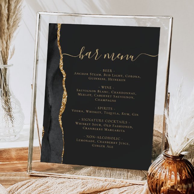 Hochzeitsmenü Bar Black Gold Agate Dark Poster (Von Creator hochgeladen)