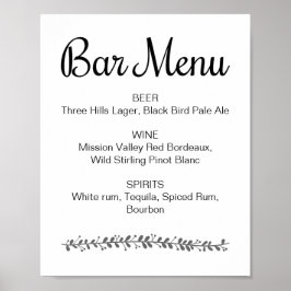 Hochzeitsmenü Bar Eleganter Empfang Signatur Poster