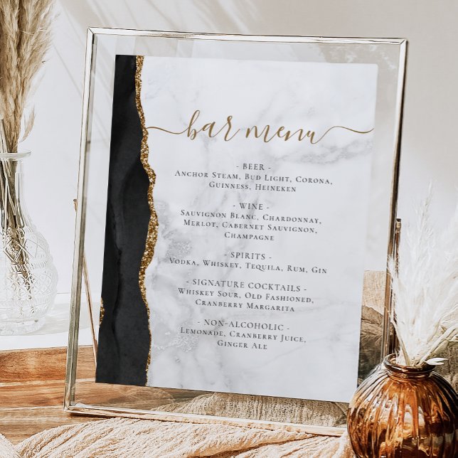 Hochzeitsmenü Bar Menu Black Gold Agate Marble Poster (Von Creator hochgeladen)