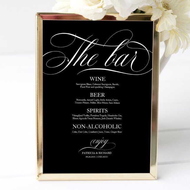Hochzeitsmenü Bar Sign Chic Schwarz und Weiß Poster (Von Creator hochgeladen)