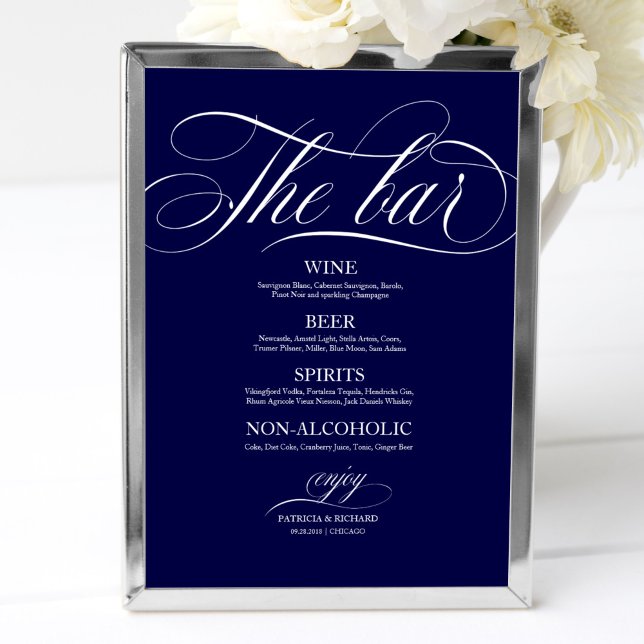 Hochzeitsmenü Bar Sign Chic Schwarz und Weiß Poster (Von Creator hochgeladen)