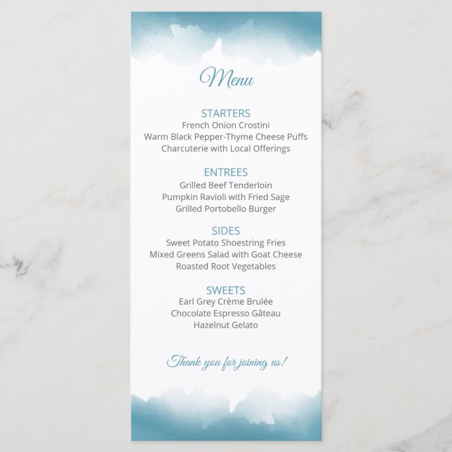 Hochzeitsmenü Blue Sky Menükarte (Vorderseite)