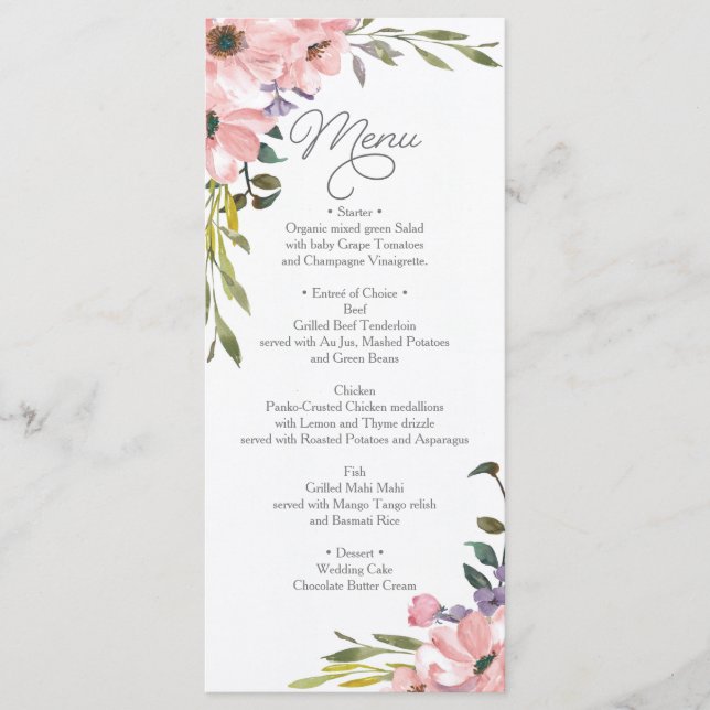 Hochzeitsmenü - Brautparty Menu Tee Rose Menükarte (Vorderseite)