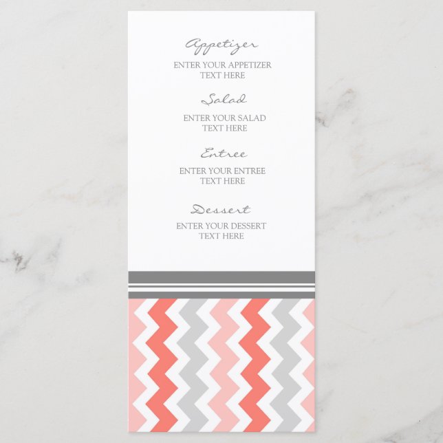 Hochzeitsmenü Coral Gray Zickzack Menükarte (Vorderseite)