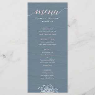 Hochzeitsmenü der Dusty Blue & Blush Blume - Dunke Menükarte