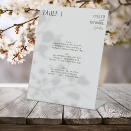 Hochzeitsmenü der eleganten neutralen Linie Blume Sockelschild
