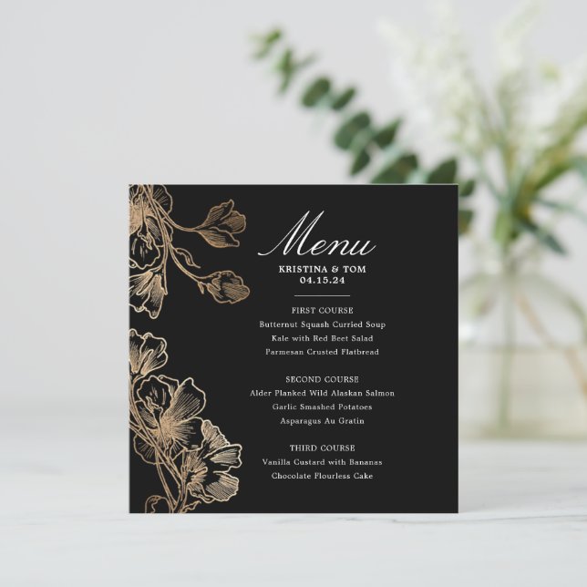 Hochzeitsmenü der Goldenen Blume Einladung (Stehend Vorderseite)