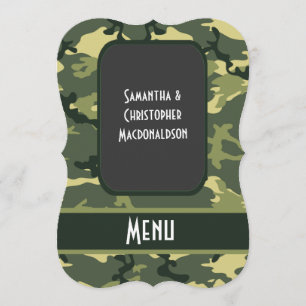 Hochzeitsmenü der grünen Camouflage Menükarte