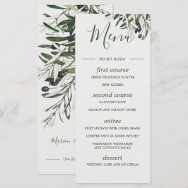 Hochzeitsmenü der Grünen Olive Branch Menükarte
