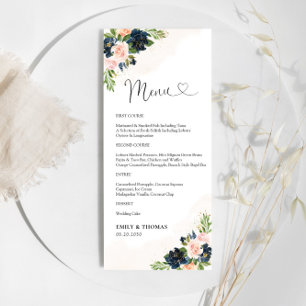 Hochzeitsmenü der Hochzeitsfeier in Rosa und Rosa Menükarte