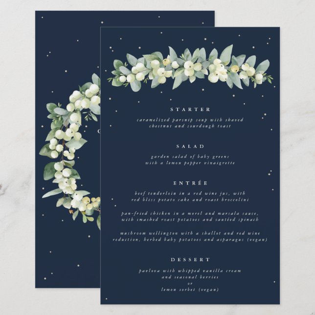 Hochzeitsmenü der Marine Snowberry+Eukalyptus 4 Co (Vorne/Hinten)