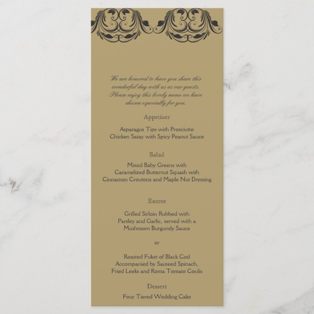 Hochzeitsmenü der Marine und Gold Masquerade Menükarte (Vorderseite)