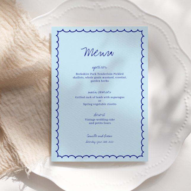Hochzeitsmenü der modernen blauen mediterranen Mus Einladung (Von Creator hochgeladen)