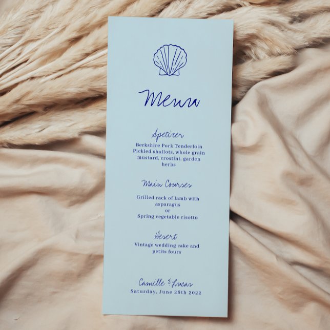 Hochzeitsmenü der modernen blauen mediterranen Mus Menükarte (Von Creator hochgeladen)