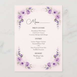 Hochzeitsmenü der Rose Lavendel und Blush Menükarte