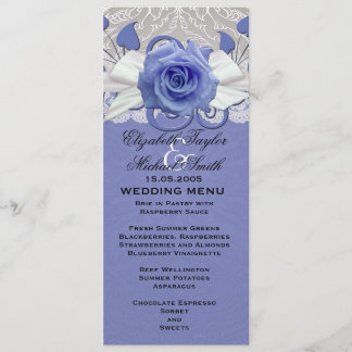 Hochzeitsmenü der Rose Silver/Blue Damask Menükarte