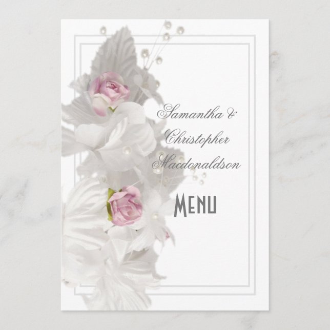 Hochzeitsmenü der Rose Weißer Blumenkohl Menükarte (Vorderseite)
