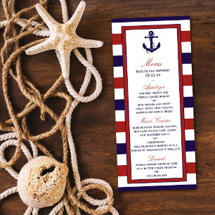 Hochzeitsmenü der roten und der Marine Werbekarte