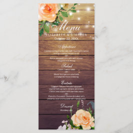 Hochzeitsmenü der rustikalen Holz-Rose Menükarte