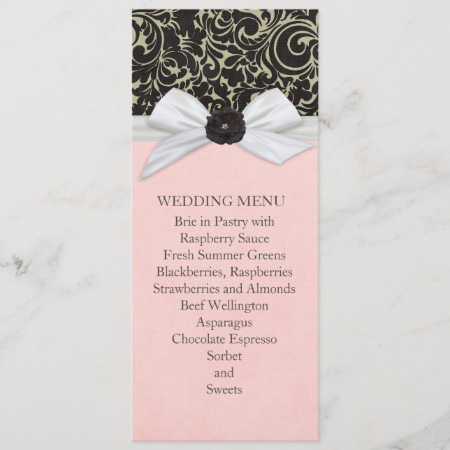 Hochzeitsmenü der schwarzen Wirbel mit floraler Ri Menükarte (Vorderseite)