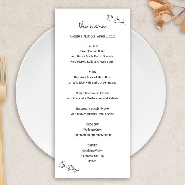 Hochzeitsmenü der Wildblume Programm (Wildflower Wedding Menu Card by Fiesta Valley Print)