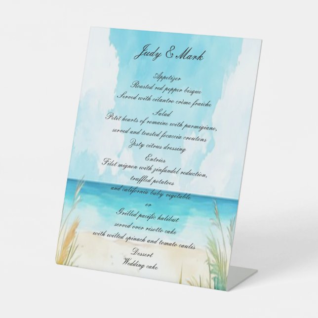 Hochzeitsmenü des Blue Ocean Beach Sockelschild (Vorderseite)