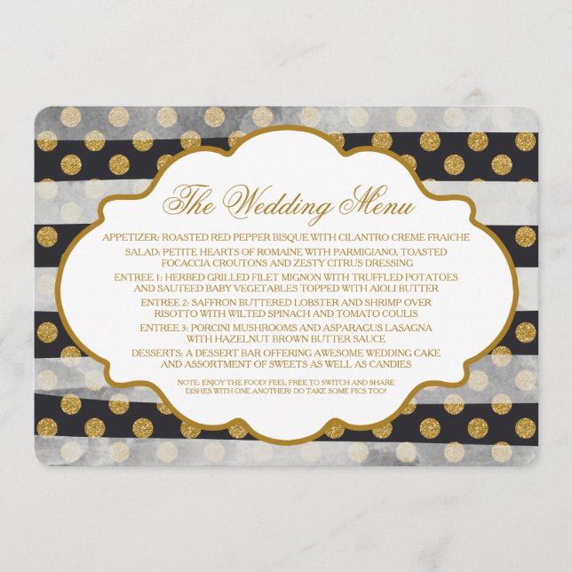 Hochzeitsmenü des Gold Glitzer Glamours Menükarte (Vorderseite)