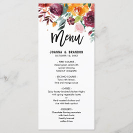 Hochzeitsmenü des Herbstes Burgund Blush Bloral Bl Menükarte