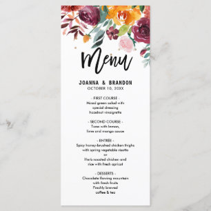 Hochzeitsmenü des Herbstes Burgund Blush Bloral Bl Menükarte