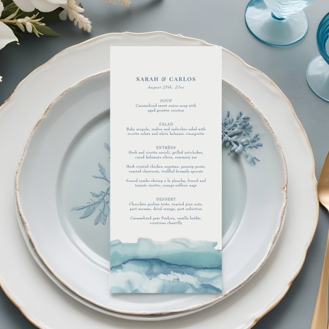 Hochzeitsmenü des modernen Blue Ocean Watercolor Menükarte (Von Creator hochgeladen)