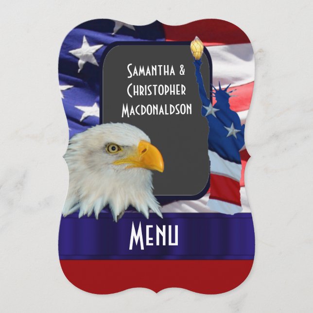 Hochzeitsmenü des Patriotischen Amerikaners Menükarte (Vorderseite)