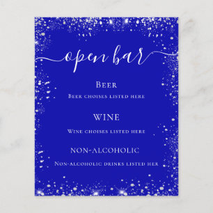 Hochzeitsmenü des Royal Blue Glitzer Bar Flyer