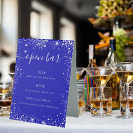 Hochzeitsmenü des Royal Blue Glitzer Bar Tischaufsteller