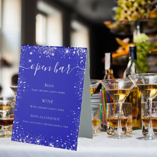 Hochzeitsmenü des Royal Blue Glitzer Bar Tischaufsteller