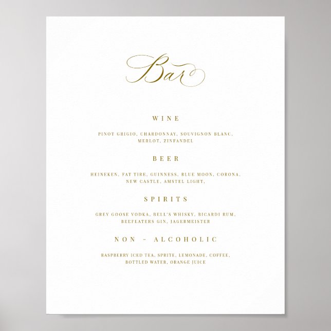 Hochzeitsmenü Drink Sign Empfang Poster (Vorne)