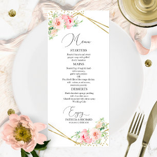 Hochzeitsmenü Elegant Geometrisch Rosafarben Flora Menükarte