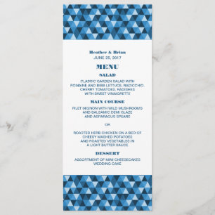 Hochzeitsmenü für blaue geometrische Dreiecke Menükarte