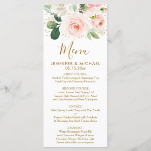 Hochzeitsmenü für Blütenflora und Gold Menükarte