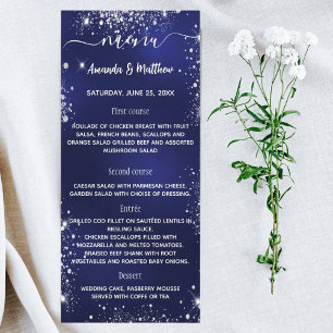 Hochzeitsmenü für den blauen Glitzer Werbekarte