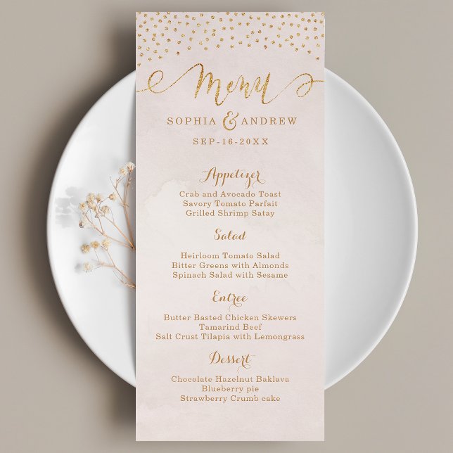 Hochzeitsmenü für Glitzer Rose Goldkalligrafie Menükarte (Blush glitter rose gold calligraphy wedding menu)