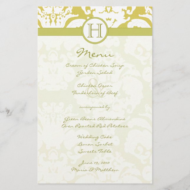 Hochzeitsmenü für Gold und Limone Damaskus (Vorderseite)