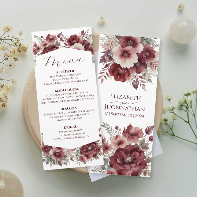 Hochzeitsmenü für Hochzeitsfeiern in Burgund Menükarte (Von Creator hochgeladen)