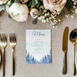 Hochzeitsmenü für hübsche Winterkiefern Menükarte<br><div class="desc">Woodland inspiriert Hochzeitskarte. Das Design besticht durch eine ruhige, blaue und grüne Waldlandschaft in Aquarelltönen, gepaart mit klassisch blauen Schriftzeichen und Serifenreihen Schriftart für ein raffiniertes Aussehen. Ideal für rustikale Hochzeiten, im Freien oder in der Natur, zeigt diese Karte Ihre Kurse und persönlichen Details in einem klaren, stilvollen Layout. Der...</div>